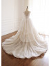 Ivory Chiffon Deep V Neck Wedding Dress